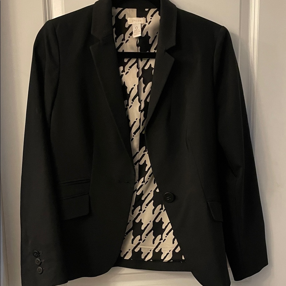 Chico's Black Blazer with Houndstooth Lining